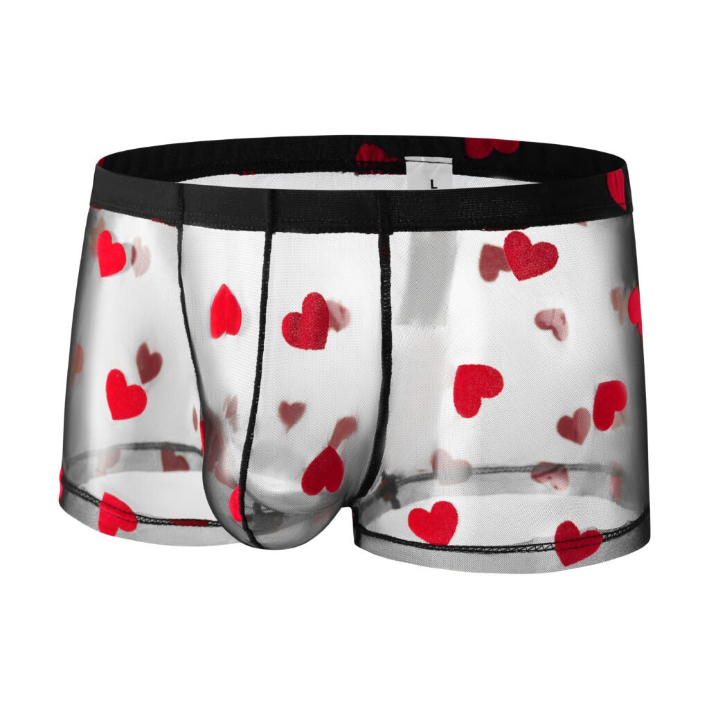 Mesh Boxer Shorts Series (Black Trim Red Heart Design)