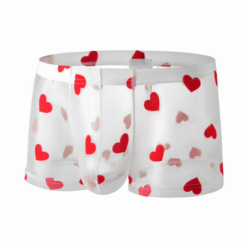 Mesh Boxer Shorts Series (White Trim Red Heart Design)