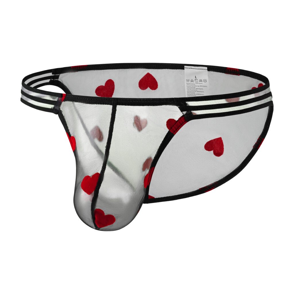 Mesh Brief — Black-Trim + Red Heart Series: No. 1 — White Mesh + Black Waistband + Red Heart